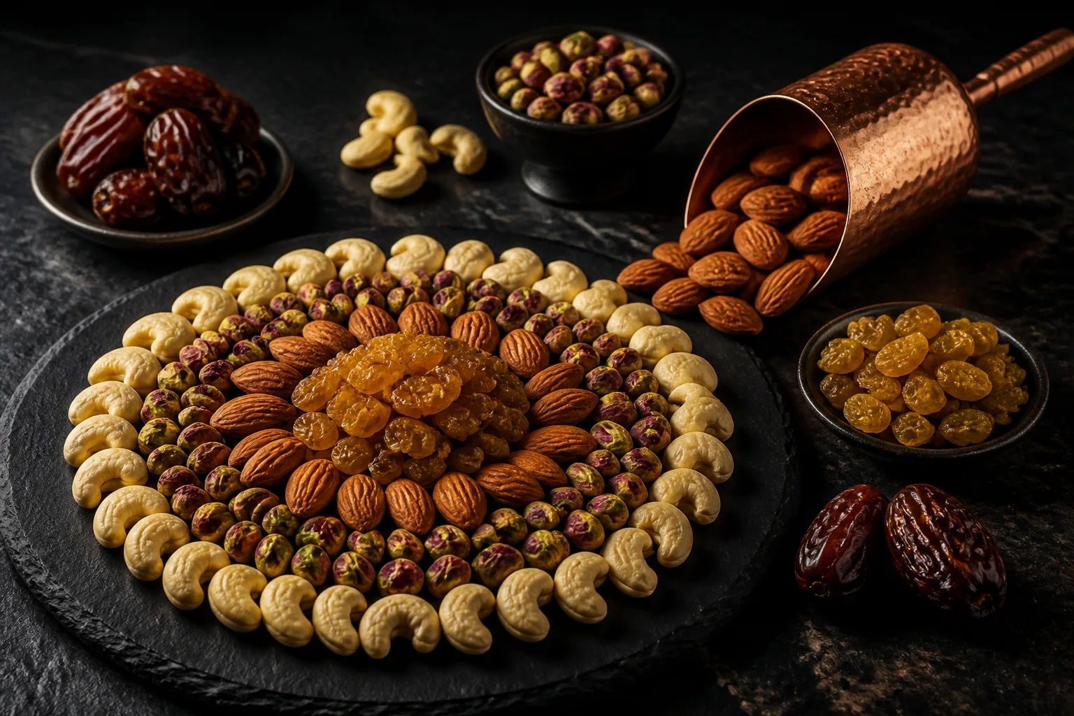 Dryfruits: Cashew, pistachio, the daily luxury.
